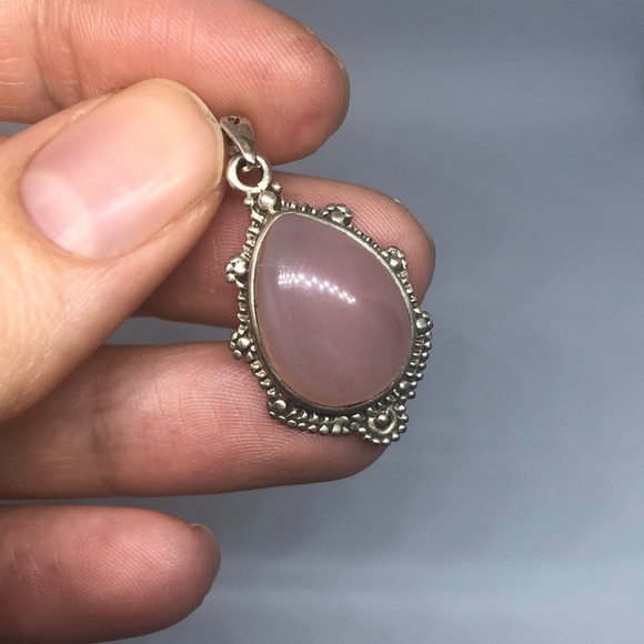 Sterling Silver Rose Quartz Tear Drop Pendant - Picture 2 of 4